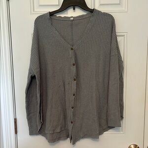 Wishlist Gray V-Neck Button-Up Sweater Shirt